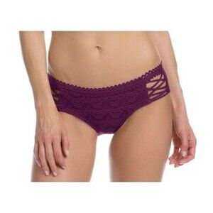 NWT Becca XS Criss Cross Side Inset Hipster Swim Bottom Raisin Burgundy #86744